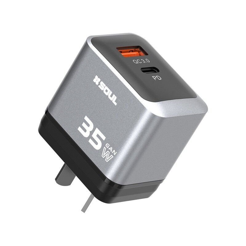 35wsilver CARGADOR SOUL SILVER 35W GAN USB y TIPO C CON CABLE TIPO C - Imagen 1